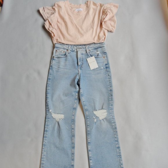 New$215 CURRENT/ELLIOTT THE CARINA RUFFLE-TRIMMED COTTON-JERSEY TOP Tee 2 - Picture 12 of 13